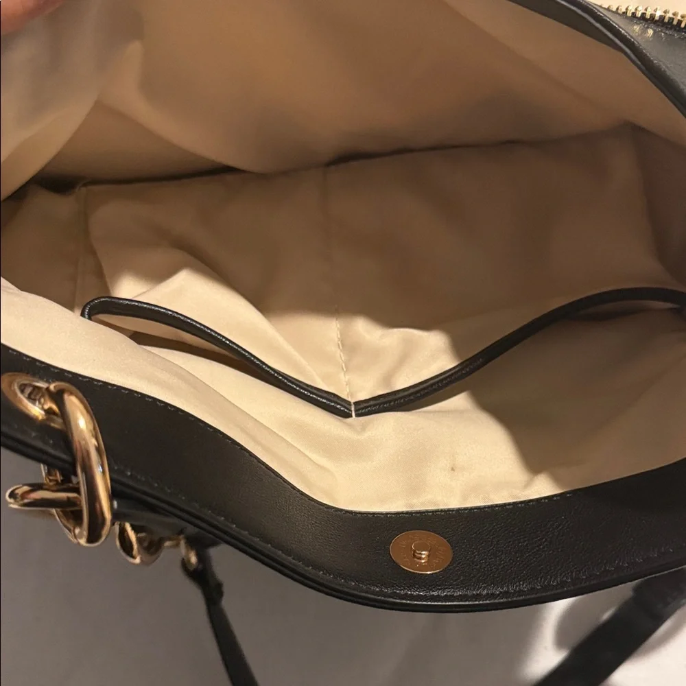 INC International Concepts Black Shoulder Bag with Gold Rings
